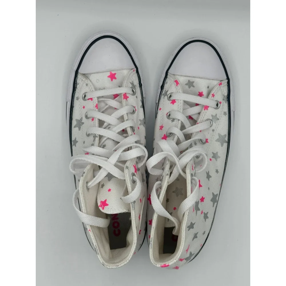 Converse Chuck Taylor All Star High Top Pink Silver Stars White A05393F Kids 5.5